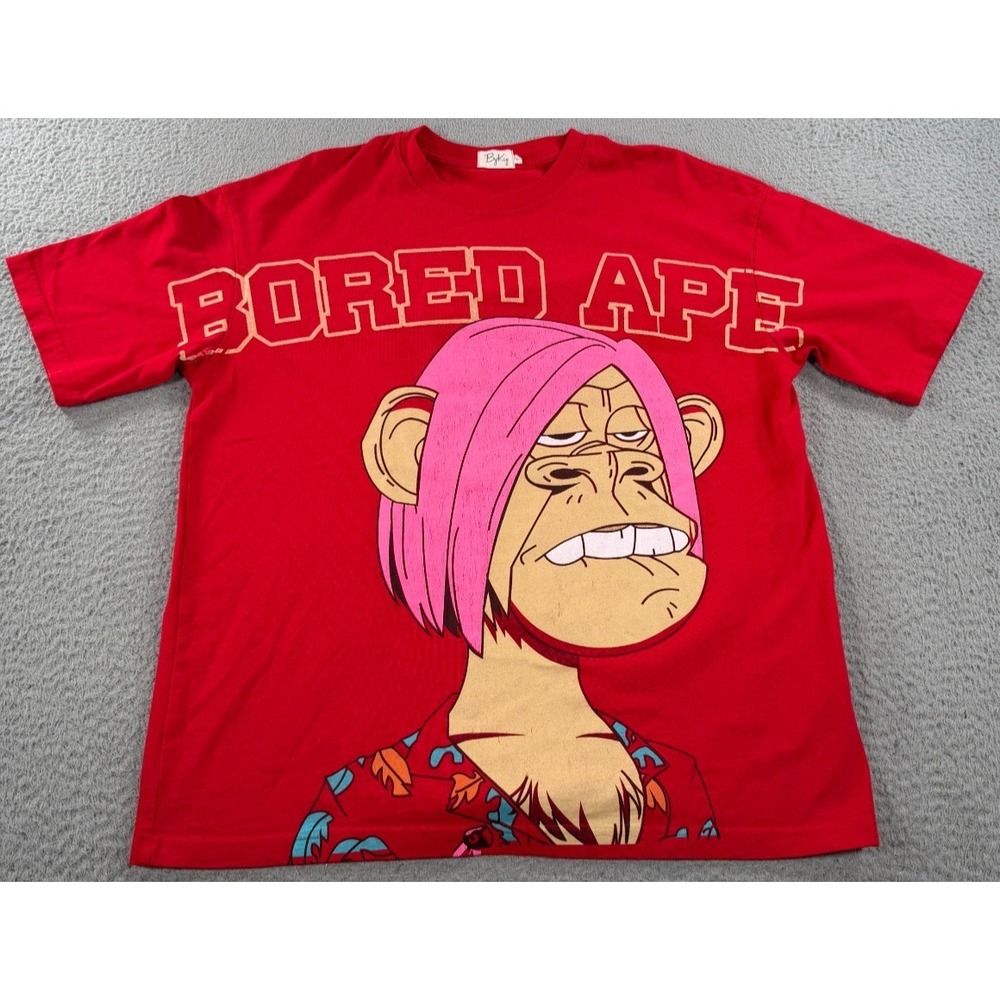 ByKiy Bored Ape Shirt Men's Large Red‎ Short Sleeve Crew Neck Graphic Logo Tee